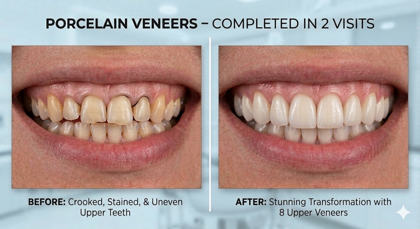Porcelain Veneers – Completed in 2 Visits